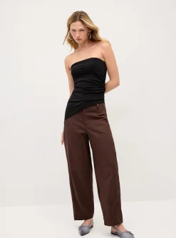 Linen-blend barrel-leg dress pant