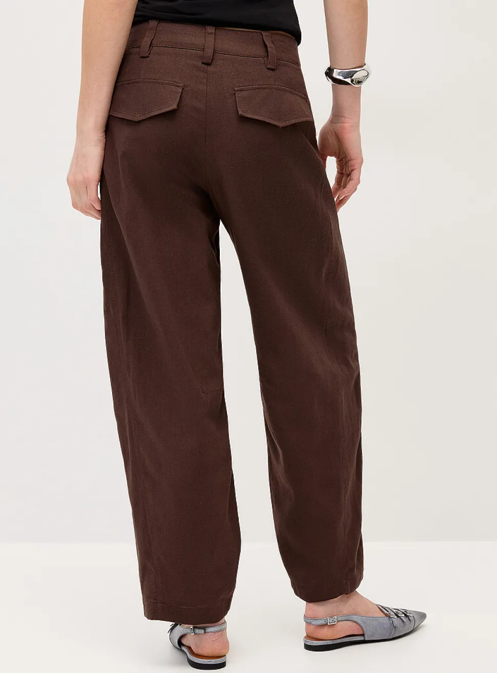 Linen-blend barrel-leg dress pant
