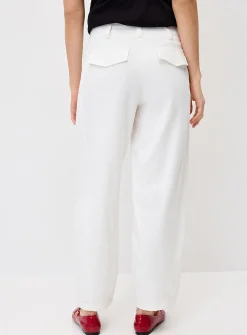Linen-blend barrel-leg dress pant