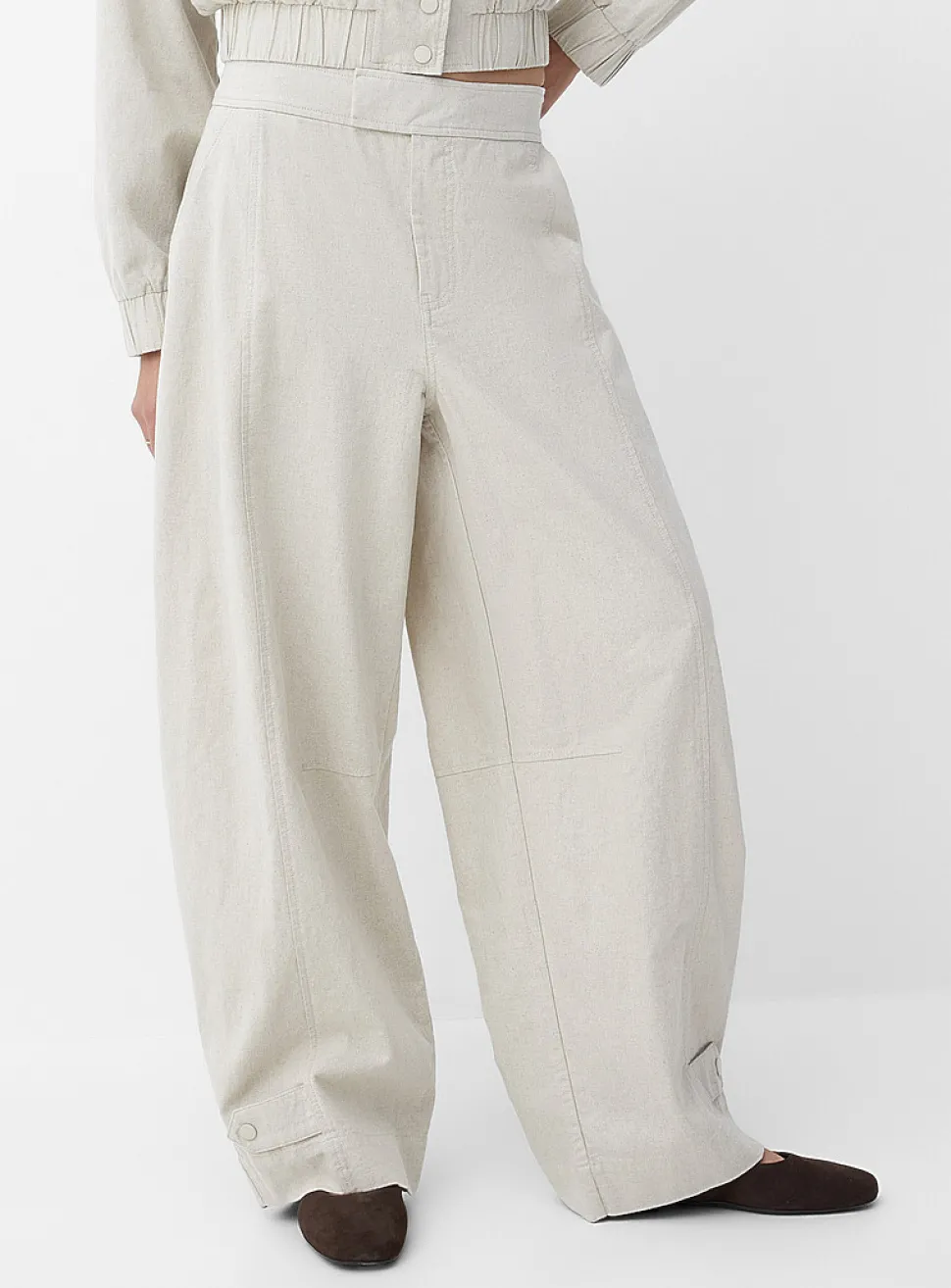 Linen-blend barrel-leg pant