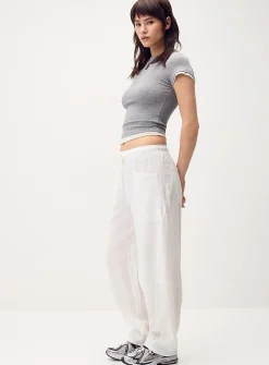 Linen-blend barrel-leg pant