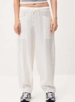 Linen-blend barrel-leg pant