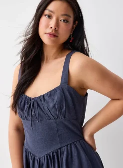 Linen-blend bustier-effect minidress