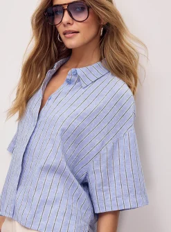 Linen-blend loose cropped shirt