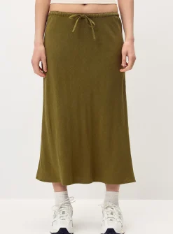 Linen blend midi skirt