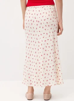 Linen blend midi skirt