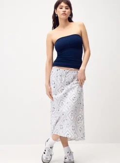 Linen blend midi skirt