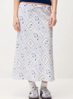 Linen blend midi skirt
