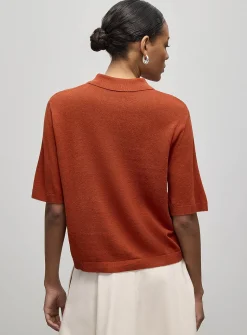 Linen-blend polo-collar cardigan