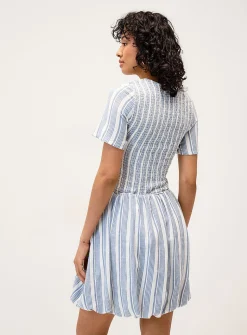 Linen-blend smocked balloon dress