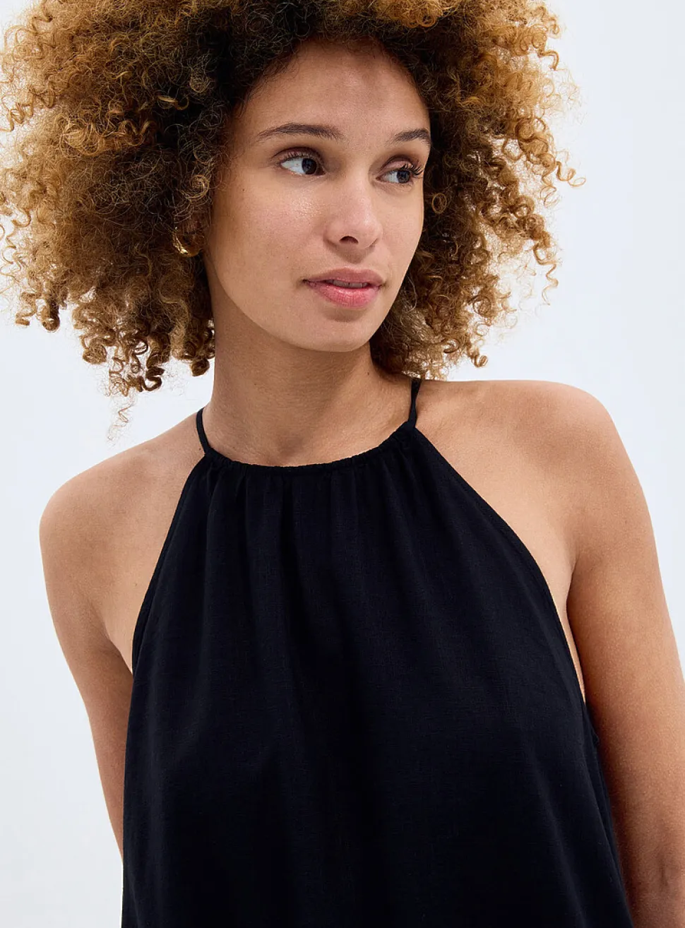 Linen-blend trapeze dress