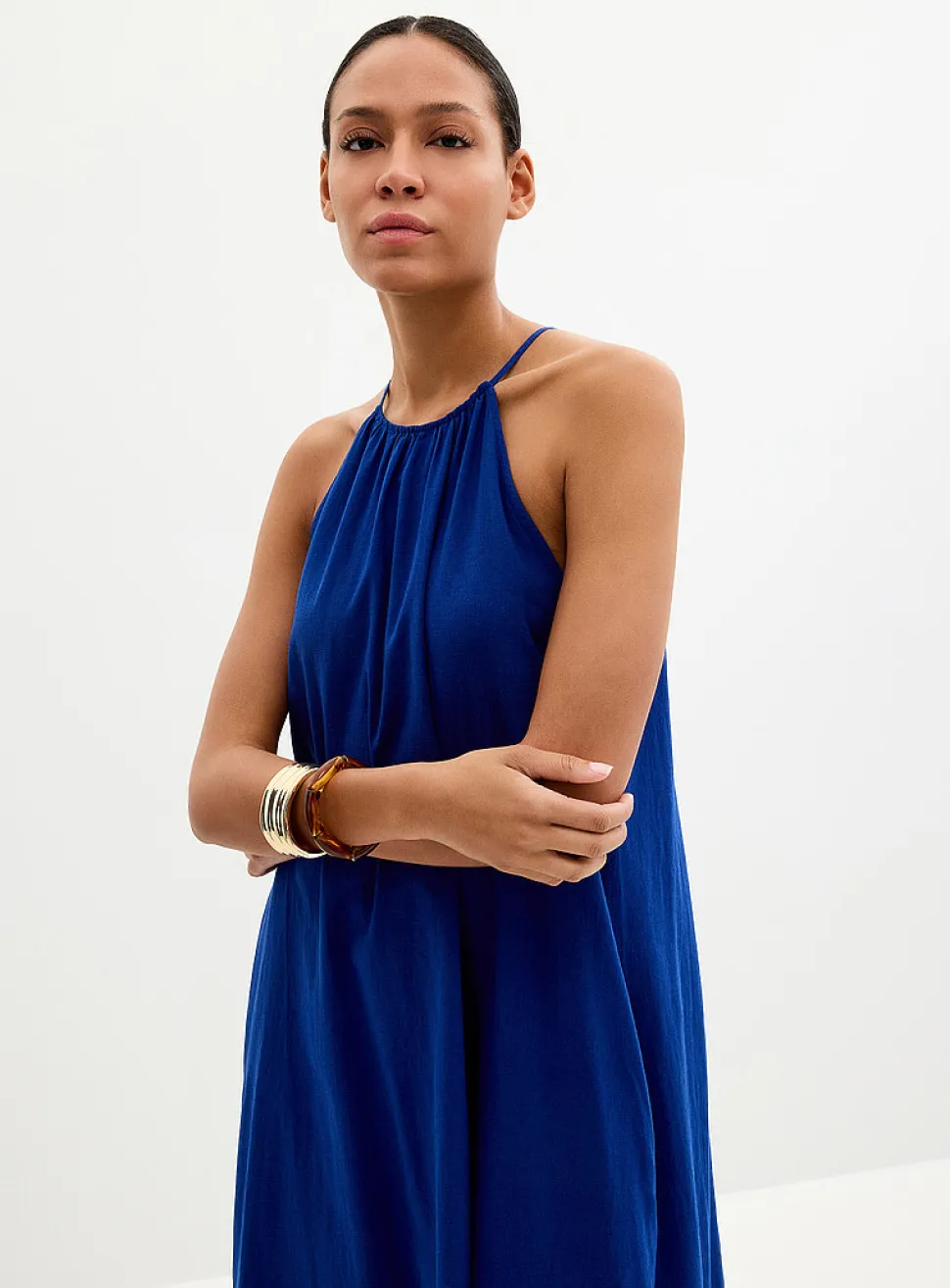 Linen-blend trapeze dress