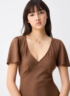Linen-blend V-neck midi dress