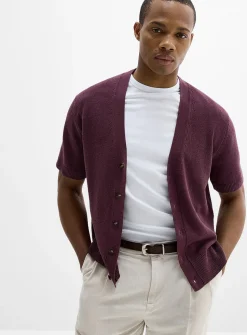 Linen knit short-sleeve cardigan