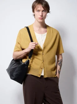 Linen knit short-sleeve cardigan