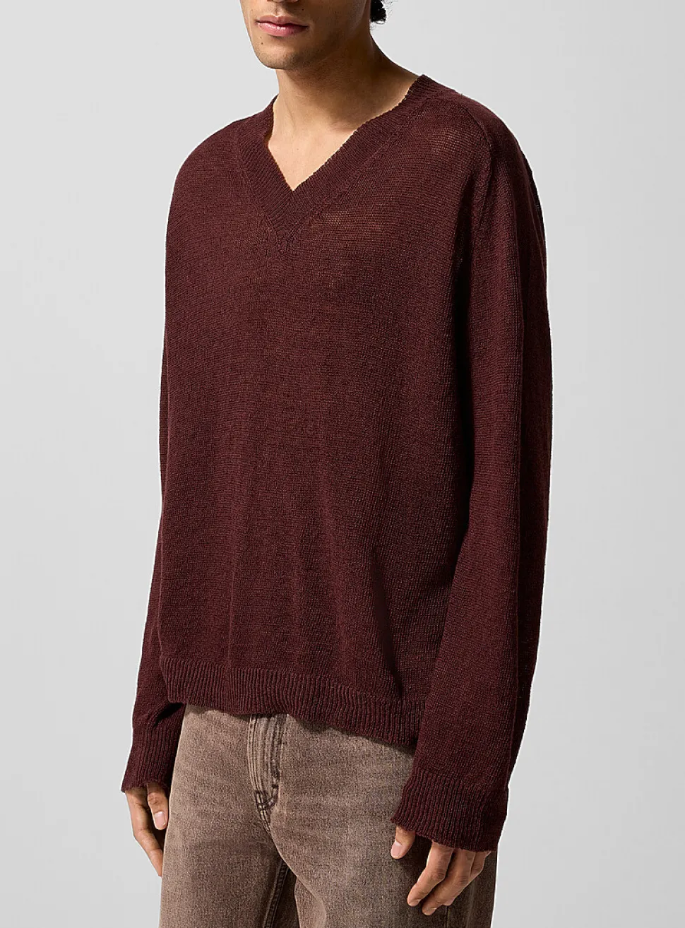 Linen knit V-neck sweater