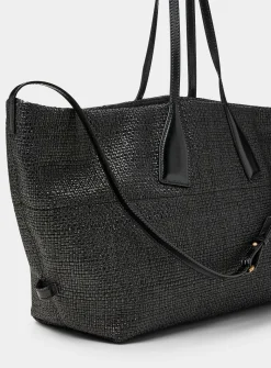 Logo faux-raffia tote bag