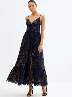 Long midnight blue lace dress