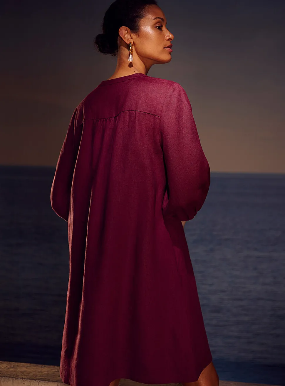 Loose pure linen 3/4-sleeve dress