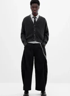 Loose sateen pleated pant