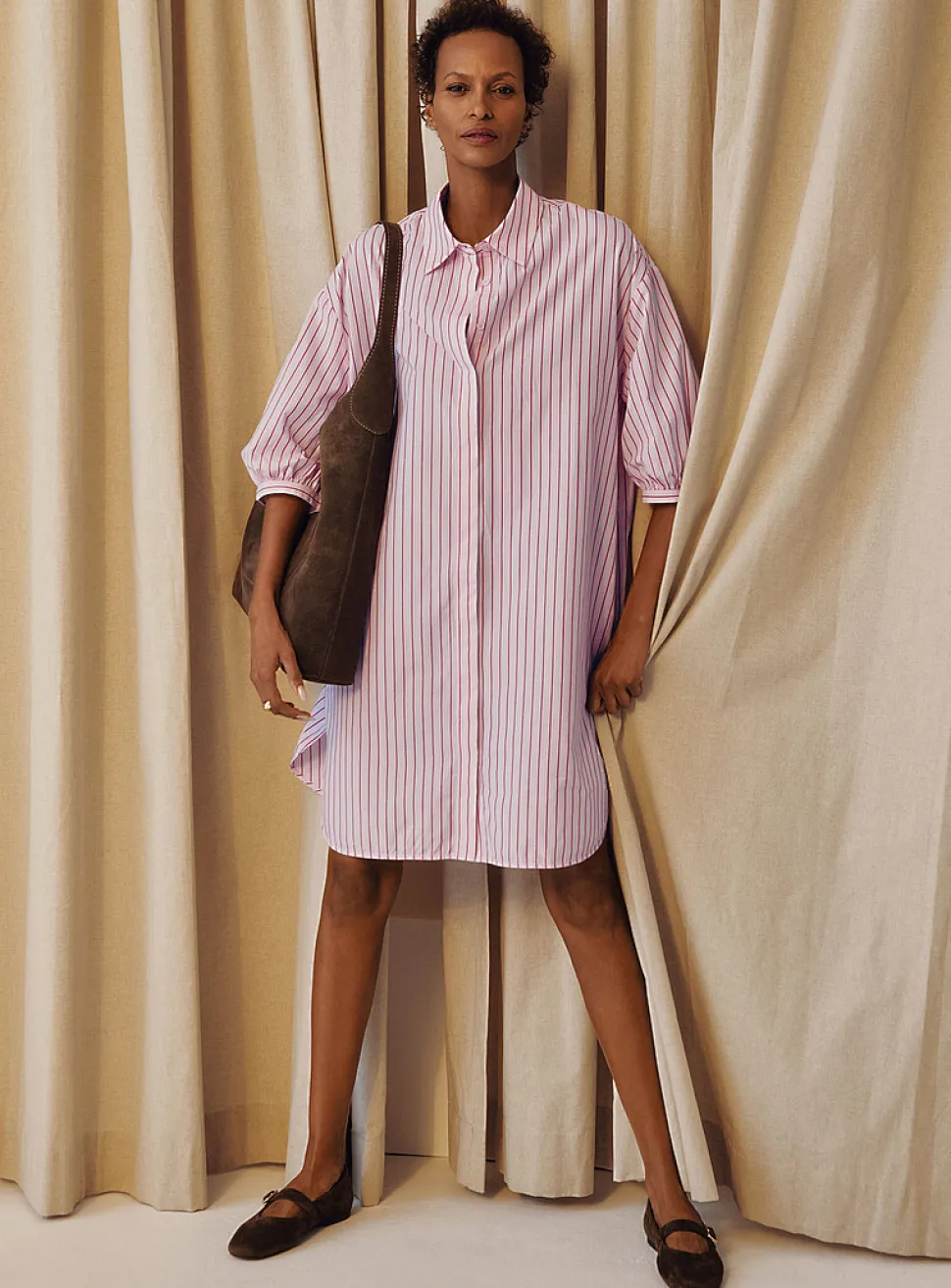 Loose striped shirtdress