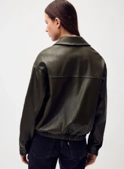 Loose zipped faux-leather jacket