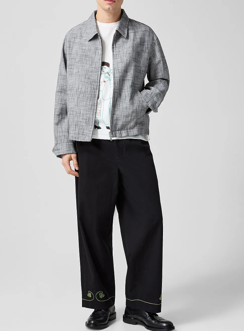 Lucky Draw clover embroidery twill pant