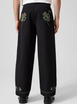 Lucky Draw clover embroidery twill pant