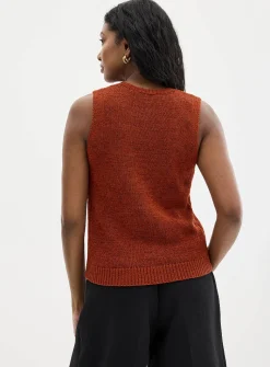 Lustrous ribbon-knit sweater vest