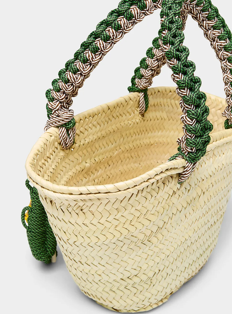 Macrame braided palm leaf basket bag