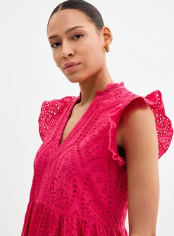 Magenta broderie anglaise tiered dress