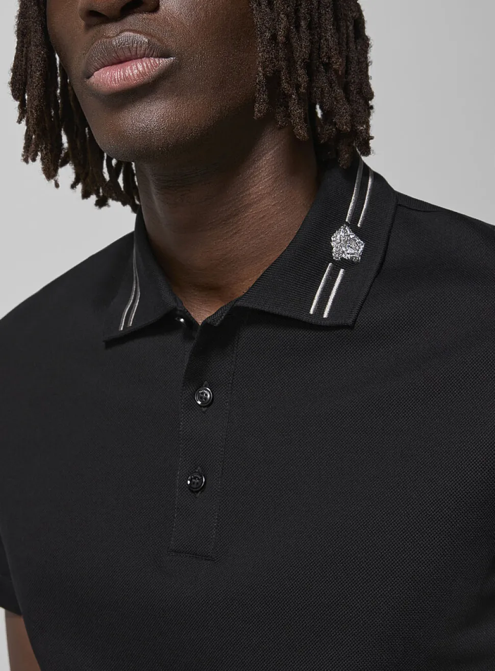 Medusa embroidered collar polo shirt