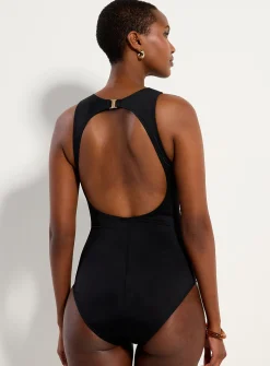 Mesh accent scoop-neck one-piece