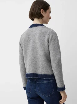 Metal-button denim-trim cardigan
