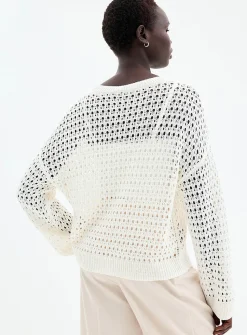 Metallic-accent openwork sweater