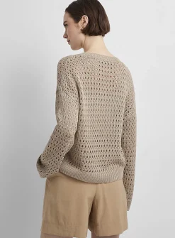 Metallic-accent openwork sweater