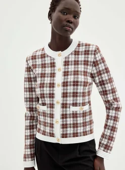 Metallic buttons jacquard cardigan