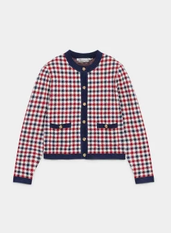 Metallic buttons jacquard cardigan
