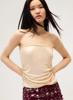 Metallic effect cropped tube top