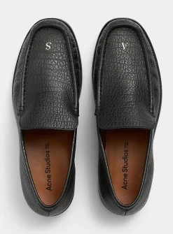 Metallic lettering pebbled leather loafers