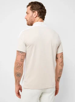 Micro-perforated-back white and beige golf polo