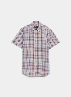 Mini-check cotton and linen shirt