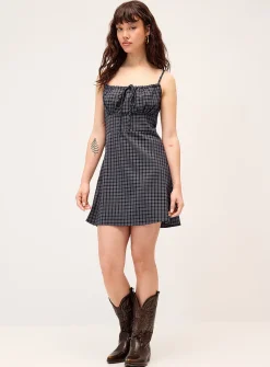 Mini-check linen-blend minidress