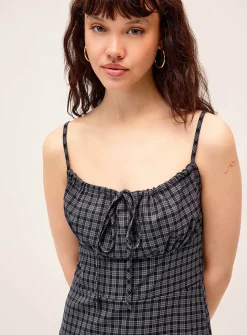 Mini-check linen-blend minidress