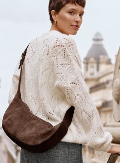Minimalist suede half-moon hobo bag