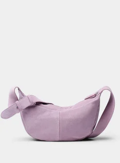 Minimalist suede half-moon hobo bag