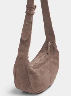 Minimalist suede half-moon hobo bag