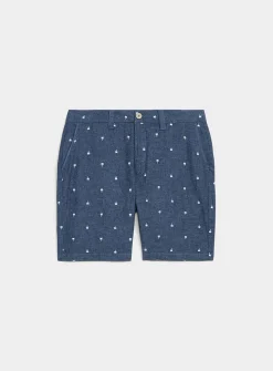 Mini-pattern cotton and linen Bermudas