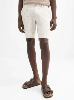 Mini-pattern cotton and linen Bermudas