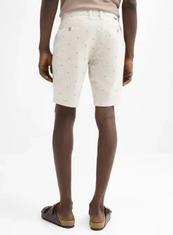 Mini-pattern cotton and linen Bermudas